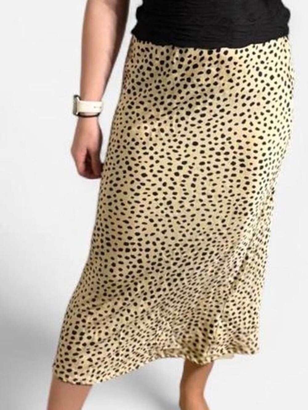 ASOS Design black and beige leopard print / polka dot skirt - Size 10